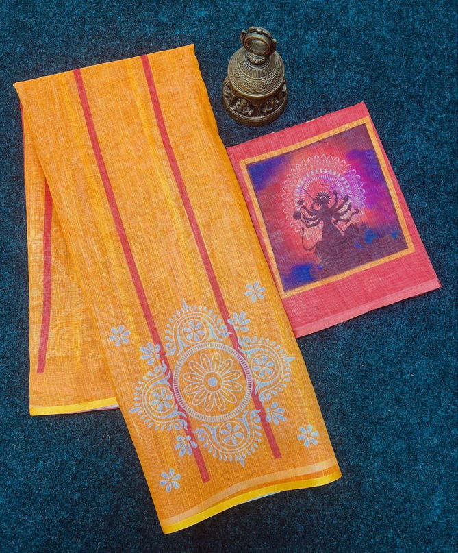 MG 471 Navdurga Navratri Special Plain Linen Sarees Wholesale Shop In Surat